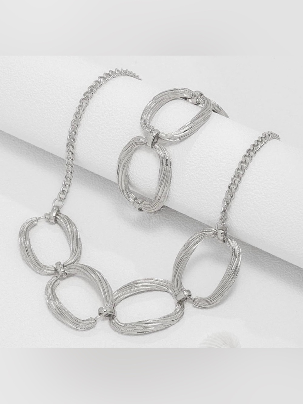 NEW Chunky Silver Necklace & Bracelet 2pc Set